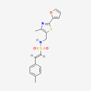 molecular formula C18H18N2O3S2 B2387345 (E)-N-((2-(furan-2-yl)-4-methylthiazol-5-yl)methyl)-2-(p-tolyl)ethenesulfonamide CAS No. 1421586-36-8