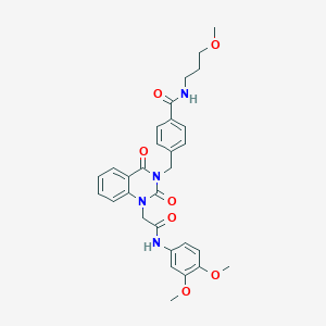 molecular formula C30H32N4O7 B2387354 4-((1-(2-((3,4-二甲氧苯基)氨基)-2-氧代乙基)-2,4-二氧代-1,2-二氢喹唑啉-3(4H)-基)甲基)-N-(3-甲氧基丙基)苯甲酰胺 CAS No. 931360-88-2