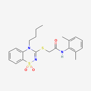 molecular formula C21H25N3O3S2 B2387363 2-((4-butyl-1,1-dioxido-4H-benzo[e][1,2,4]thiadiazin-3-yl)thio)-N-(2,6-dimethylphenyl)acetamide CAS No. 893790-18-6