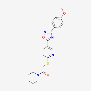 molecular formula C22H24N4O3S B2387364 2-((5-(3-(4-甲氧基苯基)-1,2,4-恶二唑-5-基)吡啶-2-基)硫代)-1-(2-甲基哌啶-1-基)乙酮 CAS No. 1251572-43-6