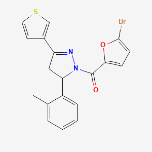 molecular formula C19H15BrN2O2S B2387370 (5-bromofuran-2-yl)(3-(thiophen-3-yl)-5-(o-tolyl)-4,5-dihydro-1H-pyrazol-1-yl)methanone CAS No. 1396866-44-6
