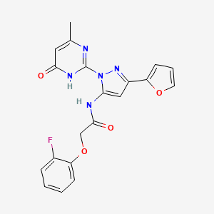 molecular formula C20H16FN5O4 B2387398 2-(2-fluorophenoxy)-N-(3-(furan-2-yl)-1-(4-methyl-6-oxo-1,6-dihydropyrimidin-2-yl)-1H-pyrazol-5-yl)acetamide CAS No. 1207037-28-2