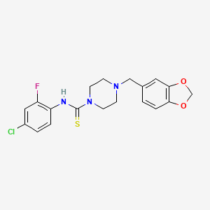 molecular formula C19H19ClFN3O2S B2387404 4-(1,3-benzodioxol-5-ylmethyl)-N-(4-chloro-2-fluorophenyl)piperazine-1-carbothioamide CAS No. 327093-21-0