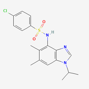 molecular formula C18H20ClN3O2S B2387429 4-chloro-N-(1-isopropyl-5,6-dimethyl-1H-1,3-benzimidazol-4-yl)benzenesulfonamide CAS No. 338423-28-2