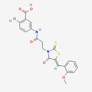 molecular formula C21H18N2O6S2 B2387446 (Z)-2-hydroxy-5-(3-(5-(2-methoxybenzylidene)-4-oxo-2-thioxothiazolidin-3-yl)propanamido)benzoic acid CAS No. 681481-00-5