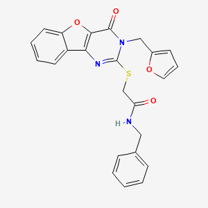 molecular formula C24H19N3O4S B2387449 N-benzyl-2-((3-(furan-2-ylmethyl)-4-oxo-3,4-dihydrobenzofuro[3,2-d]pyrimidin-2-yl)thio)acetamide CAS No. 892300-54-8