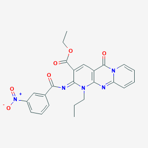 molecular formula C24H21N5O6 B2387455 (Z)-ethyl 2-((3-nitrobenzoyl)imino)-5-oxo-1-propyl-2,5-dihydro-1H-dipyrido[1,2-a:2',3'-d]pyrimidine-3-carboxylate CAS No. 534566-18-2