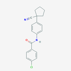 molecular formula C19H17ClN2O B238748 4-chloro-N-[4-(1-cyanocyclopentyl)phenyl]benzamide 