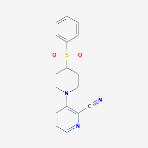 molecular formula C17H17N3O2S B2387493 3-[4-(Benzenesulfonyl)piperidin-1-yl]pyridine-2-carbonitrile CAS No. 2380077-91-6