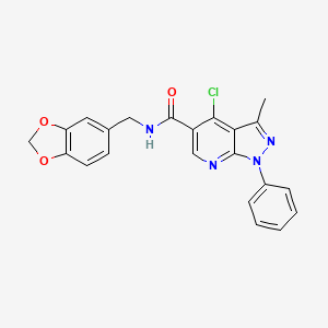 N-(benzo[d][1,3]dioxol-5-ylmethyl)-4-chloro-3-methyl-1-phenyl-1H-pyrazolo[3,4-b]pyridine-5-carboxamide