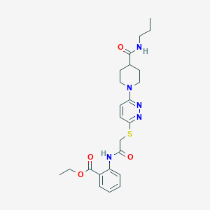 Ethyl 2-(2-((6-(4-(propylcarbamoyl)piperidin-1-yl)pyridazin-3-yl)thio)acetamido)benzoate