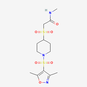 molecular formula C13H21N3O6S2 B2387503 2-((1-((3,5-dimethylisoxazol-4-yl)sulfonyl)piperidin-4-yl)sulfonyl)-N-methylacetamide CAS No. 1448132-82-8