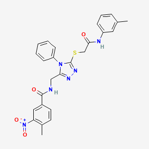 molecular formula C26H24N6O4S B2387504 4-methyl-N-[[5-[2-(3-methylanilino)-2-oxoethyl]sulfanyl-4-phenyl-1,2,4-triazol-3-yl]methyl]-3-nitrobenzamide CAS No. 391940-82-2