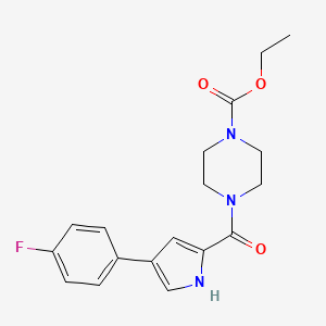 molecular formula C18H20FN3O3 B2387528 4-(4-フルオロフェニル)-1H-ピロール-2-カルボニル]ピペラジン-1-カルボン酸エチル CAS No. 1219905-97-1