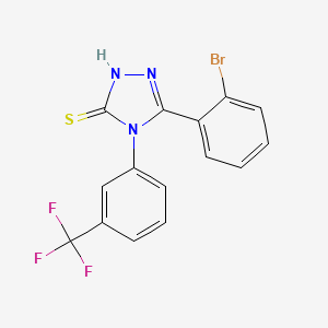 molecular formula C15H9BrF3N3S B2387579 5-(2-bromophenyl)-4-[3-(trifluoromethyl)phenyl]-4H-1,2,4-triazole-3-thiol CAS No. 702646-09-1