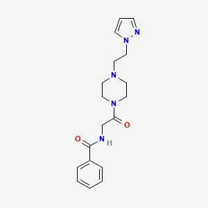 molecular formula C18H23N5O2 B2387644 N-(2-(4-(2-(1H-pyrazol-1-yl)ethyl)piperazin-1-yl)-2-oxoethyl)benzamide CAS No. 1334370-46-5