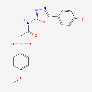 molecular formula C17H14FN3O5S B2387677 N-(5-(4-fluorophenyl)-1,3,4-oxadiazol-2-yl)-2-((4-methoxyphenyl)sulfonyl)acetamide CAS No. 941908-09-4