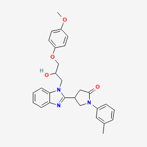 molecular formula C28H29N3O4 B2387679 4-(1-(2-hydroxy-3-(4-methoxyphenoxy)propyl)-1H-benzo[d]imidazol-2-yl)-1-(m-tolyl)pyrrolidin-2-one CAS No. 1110972-43-4