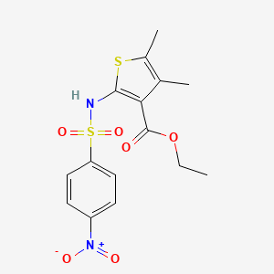 molecular formula C15H16N2O6S2 B2387682 Ethyl 4,5-dimethyl-2-{[(4-nitrophenyl)sulfonyl]amino}thiophene-3-carboxylate CAS No. 63183-28-8