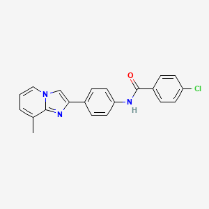 molecular formula C21H16ClN3O B2387692 4-chloro-N-(4-(8-methylimidazo[1,2-a]pyridin-2-yl)phenyl)benzamide CAS No. 865612-10-8