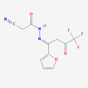 molecular formula C11H8F3N3O3 B2387699 2-cyano-N'-[(E)-4,4,4-trifluoro-1-(2-furyl)-3-oxobutylidene]acetohydrazide CAS No. 477862-30-9