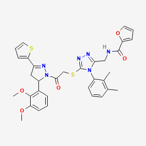 B2387726 N-[[5-[2-[3-(2,3-dimethoxyphenyl)-5-thiophen-2-yl-3,4-dihydropyrazol-2-yl]-2-oxoethyl]sulfanyl-4-(2,3-dimethylphenyl)-1,2,4-triazol-3-yl]methyl]furan-2-carboxamide CAS No. 393586-26-0