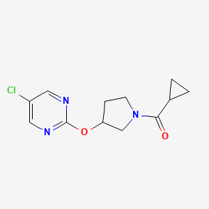 molecular formula C12H14ClN3O2 B2387728 (3-((5-Chloropyrimidin-2-yl)oxy)pyrrolidin-1-yl)(cyclopropyl)methanone CAS No. 2034363-67-0