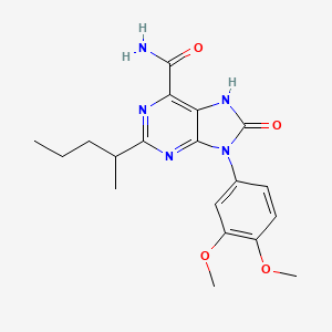 molecular formula C19H23N5O4 B2387733 9-(3,4-dimethoxyphenyl)-8-oxo-2-(pentan-2-yl)-8,9-dihydro-7H-purine-6-carboxamide CAS No. 899970-61-7