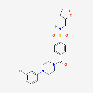 molecular formula C22H26ClN3O4S B2387736 4-[4-(3-chlorophenyl)piperazine-1-carbonyl]-N-(oxolan-2-ylmethyl)benzenesulfonamide CAS No. 620569-39-3
