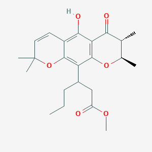 molecular formula C23H30O6 B2387745 Methyl 3-[(7R,8R)-5-hydroxy-2,2,7,8-tetramethyl-6-oxo-7,8-dihydropyrano[3,2-g]chromen-10-yl]hexanoate CAS No. 34336-10-2