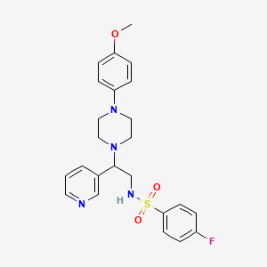 molecular formula C24H27FN4O3S B2387746 4-fluoro-N-(2-(4-(4-methoxyphenyl)piperazin-1-yl)-2-(pyridin-3-yl)ethyl)benzenesulfonamide CAS No. 863558-85-4