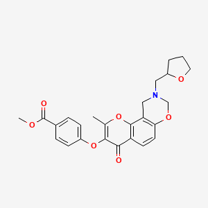 molecular formula C25H25NO7 B2387748 Methyl 4-((2-methyl-4-oxo-9-((tetrahydrofuran-2-yl)methyl)-4,8,9,10-tetrahydrochromeno[8,7-e][1,3]oxazin-3-yl)oxy)benzoate CAS No. 951976-30-0