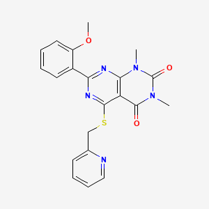 molecular formula C21H19N5O3S B2387756 7-(2-methoxyphenyl)-1,3-dimethyl-5-((pyridin-2-ylmethyl)thio)pyrimido[4,5-d]pyrimidine-2,4(1H,3H)-dione CAS No. 872838-40-9