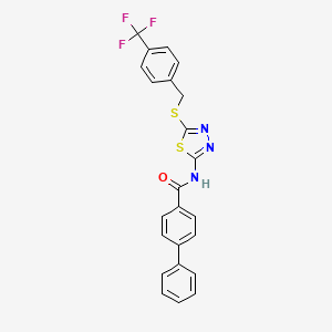 molecular formula C23H16F3N3OS2 B2387759 4-phenyl-N-[5-[[4-(trifluoromethyl)phenyl]methylsulfanyl]-1,3,4-thiadiazol-2-yl]benzamide CAS No. 392301-60-9