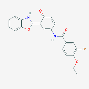 molecular formula C22H17BrN2O4 B238776 N-[(3E)-3-(3H-1,3-benzoxazol-2-ylidene)-4-oxocyclohexa-1,5-dien-1-yl]-3-bromo-4-ethoxybenzamide 