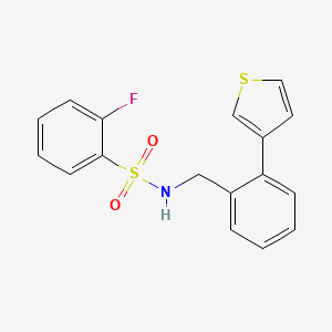 molecular formula C17H14FNO2S2 B2387776 2-fluoro-N-(2-(thiophen-3-yl)benzyl)benzenesulfonamide CAS No. 1796947-56-2
