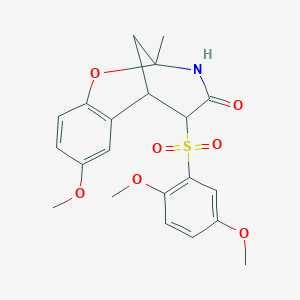 molecular formula C21H23NO7S B2387784 5-((2,5-dimethoxyphenyl)sulfonyl)-8-methoxy-2-methyl-5,6-dihydro-2H-2,6-methanobenzo[g][1,3]oxazocin-4(3H)-one CAS No. 2034457-82-2