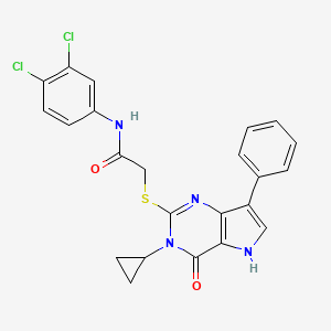 molecular formula C23H18Cl2N4O2S B2387786 2-((3-cyclopropyl-4-oxo-7-phenyl-4,5-dihydro-3H-pyrrolo[3,2-d]pyrimidin-2-yl)thio)-N-(3,4-dichlorophenyl)acetamide CAS No. 1794818-73-7