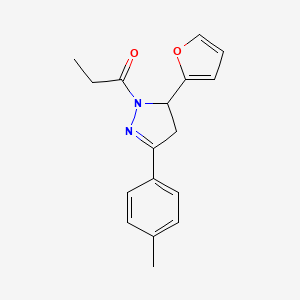 molecular formula C17H18N2O2 B2387794 1-(5-(furan-2-yl)-3-(p-tolyl)-4,5-dihydro-1H-pyrazol-1-yl)propan-1-one CAS No. 684228-34-0