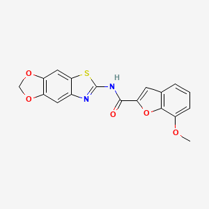 molecular formula C18H12N2O5S B2387795 N-([1,3]二氧杂[4',5':4,5]苯并[1,2-d]噻唑-6-基)-7-甲氧基苯并呋喃-2-甲酰胺 CAS No. 921782-90-3