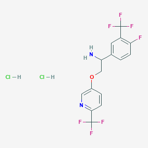molecular formula C15H13Cl2F7N2O B2387798 1-[4-Fluoro-3-(trifluoromethyl)phenyl]-2-[6-(trifluoromethyl)pyridin-3-yl]oxyethanamine;dihydrochloride CAS No. 2377034-82-5