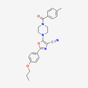 B2387800 5-(4-(4-Methylbenzoyl)piperazin-1-yl)-2-(4-propoxyphenyl)oxazole-4-carbonitrile CAS No. 946278-09-7