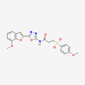 molecular formula C21H19N3O7S B2387802 N-(5-(7-methoxybenzofuran-2-yl)-1,3,4-oxadiazol-2-yl)-3-((4-methoxyphenyl)sulfonyl)propanamide CAS No. 922073-48-1