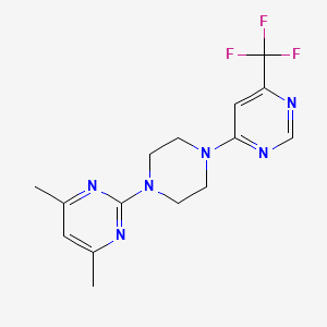 molecular formula C15H17F3N6 B2387806 4,6-Dimethyl-2-{4-[6-(trifluoromethyl)pyrimidin-4-yl]piperazin-1-yl}pyrimidine CAS No. 2097858-13-2