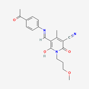molecular formula C20H21N3O4 B2387809 5-{[(4-乙酰苯基)氨基]亚甲基}-1-(3-甲氧基丙基)-4-甲基-2,6-二氧代-1,2,5,6-四氢吡啶-3-碳腈 CAS No. 883278-85-1