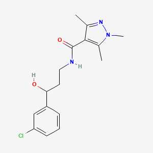 molecular formula C16H20ClN3O2 B2387871 N-(3-(3-chlorophenyl)-3-hydroxypropyl)-1,3,5-trimethyl-1H-pyrazole-4-carboxamide CAS No. 2034354-85-1