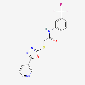 molecular formula C16H11F3N4O2S B2387875 2-[(5-pyridin-3-yl-1,3,4-oxadiazol-2-yl)sulfanyl]-N-[3-(trifluoromethyl)phenyl]acetamide CAS No. 332358-30-2