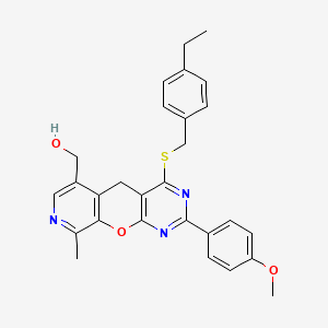 (7-{[(4-Ethylphenyl)methyl]sulfanyl}-5-(4-methoxyphenyl)-14-methyl-2-oxa-4,6,13-triazatricyclo[8.4.0.0^{3,8}]tetradeca-1(10),3(8),4,6,11,13-hexaen-11-yl)methanol