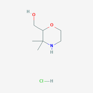 molecular formula C7H16ClNO2 B2387912 (3,3-Dimethylmorpholin-2-yl)methanol;hydrochloride CAS No. 2260932-10-1