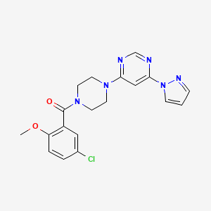 molecular formula C19H19ClN6O2 B2387915 (4-(6-(1H-pirazol-1-il)pirimidin-4-il)piperazin-1-il)(5-cloro-2-metoxifenil)metanona CAS No. 1170552-61-0